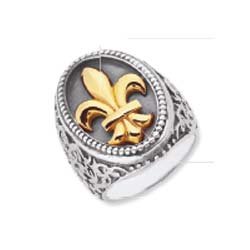 Sterling Silver and 18k Yellow Designer Fleur De Lis Ring – Size 7.0