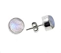 Sterling Silver Round Rainbow Moonstone Stud Post Earrings