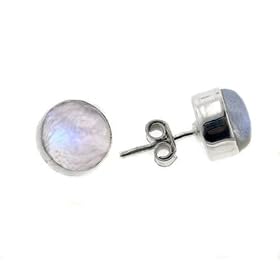 Sterling Silver Round Rainbow Moonstone Stud Post Earrings by 