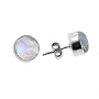 Sterling Silver Round Rainbow Moonstone Stud Post Earrings