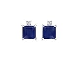 Sterling Silver 5mm Square Dyed Sapphire and Diamond-Accent Earrings