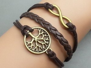 Jirong Bronze Life Tree & Infinity wish Bracelet Dark Brown wax cord bracelet,Dark Brown braided bracelet Personalized Jewelry 2378r
