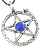 Blue Crystal Snake Pentagram Pewter Pendant Necklace