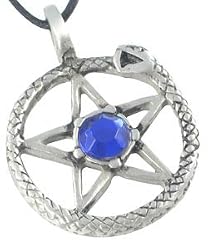 Blue Crystal Snake Pentagram Pewter Pendant Necklace
