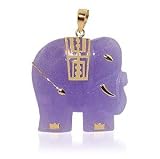 Amazing Solid 14 KT Gold Yellow & Purple Jade Elephant Pendant 14k Charm