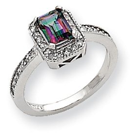 10k White Gold Diamond and Mystic Fire Topaz Ring