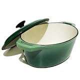 PaylessCookware Enamel Cast Iron Green 2 Tone Oval Dutch Oven 4-qt