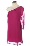 3/4 SLEEVE ONE SHOULDER CHIFFON DRESS