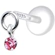 Silver 925 Pink Solitaire Dangling CZ Tragus Earring