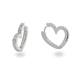 Eve's Addiction Cubic Zirconia Heart Shaped Sterling Silver Hoops
