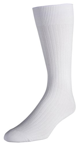 Classic Men's 3-Pack Soft Ribbed Cotton Crew Dress Socks - White (Size 10-13)