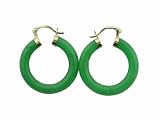 Green Jade Traditional Hoop Earrings, 14k Gold