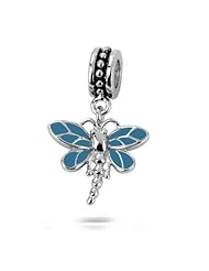 Sterling Silver Dragonfly Dangle Charm with Turquoise Color Enamel, Fits Pandora, Jovana, Chamilia, Troll Braceletcan Use As a Pretty Pendant