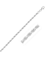 3.0mm 14K White Gold Solid Diamond Cut Rope Bracelet