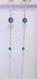 1x Boucles d'oreilles argent&eacute;e - perle turquoise . chaine argent&eacute;.