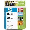 Original HP 02 Black Ink Cartridge (2-Pack) in Retail Packaging