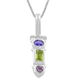 Iolite, Peridot, Amethyst Sterling Silver Long Pendant With 18 Box Chain