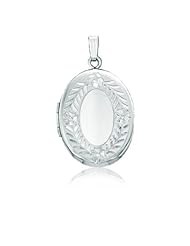 Sterling Silver Oval Floral Pendant Photo Locket (21 x 36 mm)