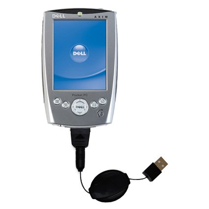 Retractable USB Cable for the Dell Axim x5 with Power Hot Sync and Charge capabilities - uses Gomadic TipExchange Technology