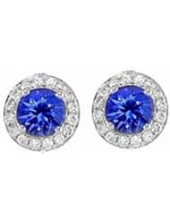 0.86ct Sapphire & Vs Diamond Stud Earrings 14k Gold
