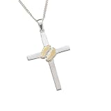 Sterling Silver Two-Tone Footprints Cross Pendant