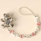 Color Beads Pacifier Clip - Color Pink with Bear Clip