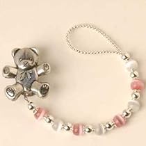 Color Beads Pacifier Clip Pink with Bear Clip