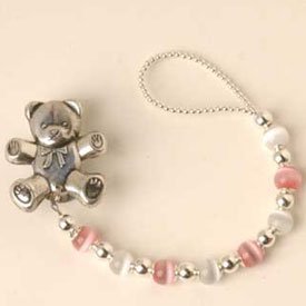 Color Beads Pacifier Clip Pink with Bear Clip