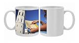 Woman standing outside Vilnius Cathedral Belfry with map, Vilnius, Lithuania, Photo Mugs