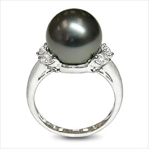 Size 6 18K white gold cleopatra Black Tahitian south sea cultured pearl and... by