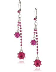 Betsey Johnson "Iconic Stone" Fuchsia Gem Linear Drop Earrings