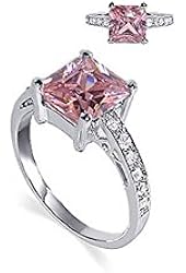 925 Sterling Silver Pink ice Cubic Zirconia 10mm Princess Cut Ring