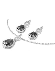 Sterling Silver Black CZ Tear Drop Earring & Necklace Set