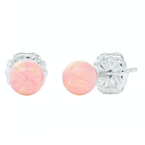 Elana: 4mm Pink Angel Skin Created Opal Ball Stud Post Earrings Solid 925 Sterling Silver