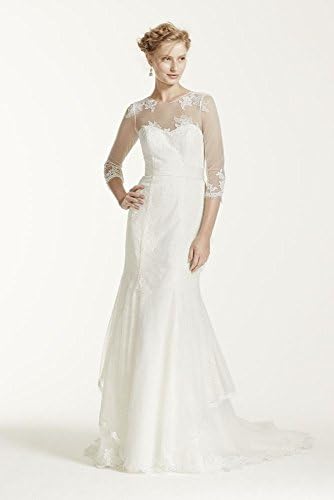 Chantilly Lace Trumpet Wedding Dress with Illusion Sleeves Style MS251089