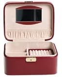 Genuine Red Leather Jewelry Case Box w/ Removable Travel Box