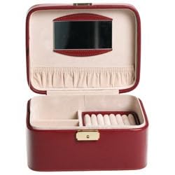 Genuine Red Leather Jewelry Case Box w/ Removable Travel Box