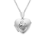 Mother's Love Heart Locket Necklace in 14K White Gold