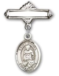 Sterling Silver Baby Badge with St. Daniel Charm and Polished Badge Pin