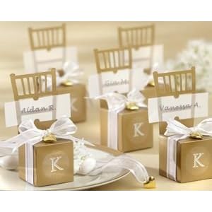 Miniature Gold Chair Favor Box with Heart Charm and Ribbon (S