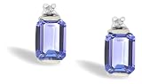 14K White Gold Genuine Emerald-cut Tanzanite and Diamond Earrings
