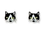 Clearly Charming Tuxedo Cat Silver and Enamel Earings by Zarah