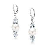 Bling Jewelry 10mm White South Sea Shell Pearl and Crystal Sterling Silver Leverback Earrings