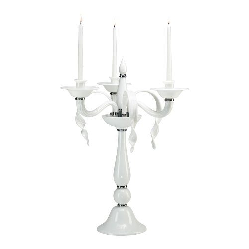 White Glass Murano Style Tabletop Candelabra