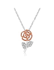 Sterling Silver and 14K Rose Gold Diamond Flower Pendant (1/10ct tw)