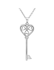 Diamond Key to Her Heart Pendant-Necklace in Sterling Silver on an 18" Chain