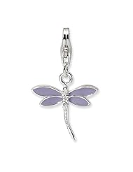 Sterling Silver Lilac Enameled & CZ Dragonfly w/Lobster Claw Clasp Clasp Charm