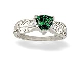 14K White Gold Trillion Created Emerald and Diamond Filligree Ring