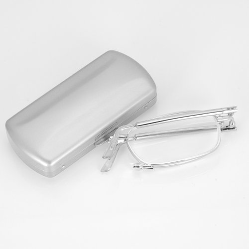 Folding Foldable Full Frame Rim Reading Glasses Eyeglasses Eyewear + Travel Protective Hard Case (+1.50, Silver frame)