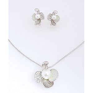 Fresh Water Pearl over Turning Leaves Necklace and Earring Set in Fancy Gift Box with Free Shipping